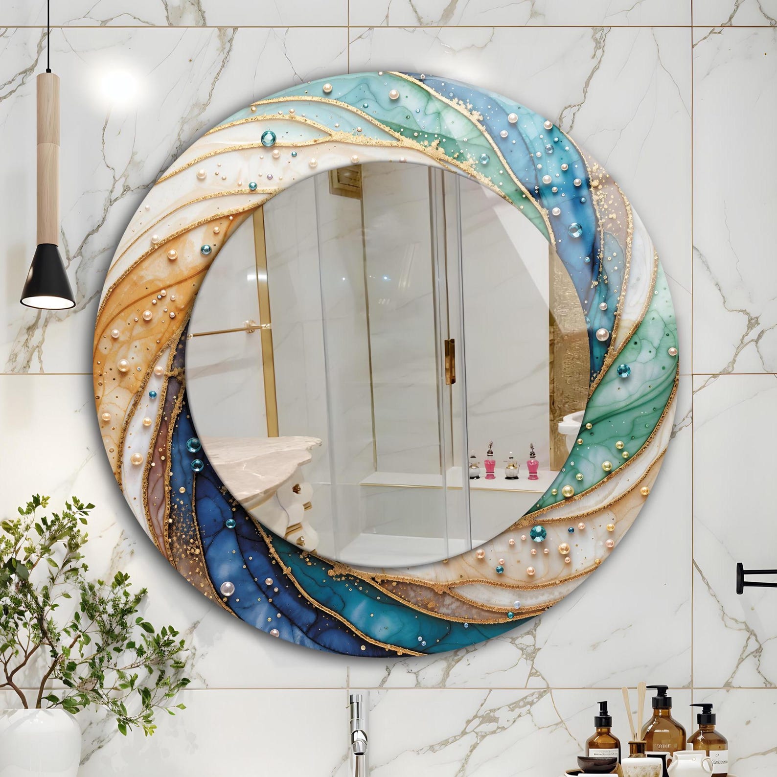 il_1588xN.7714122649_pzq1.jpg Colorful Round Tempered Glass Wall Mirror: Stained Look, Living Room & Bathroom - Image 1
