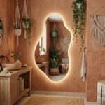 LED Backlit Organic Asymmetrical Wall Mirror: Irregular Freeform Shape Curved Abstract Statement Hanging - Image 6