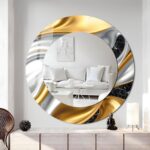 Luxury Black Gold Tempered Glass Round Wall Mirror – Modern Bathroom Vanity Wall Decor