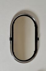 Vintage Chrome Space Age Oval Wall Mirror / Mid Century Modern / Italy / 1970s