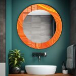Orange Abstract Tempered Glass Wall Mirror: Modern Art Decor