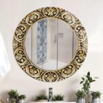 Luxury Gold Tempered Glass Round Wall Mirror – Modern Bathroom Vanity Wall Decor