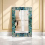 Teal Wood Blocks Tempered Glass Mirror, Luxury Home Decor, Hallway Entryway Mirror