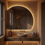 LED Backlit Round Wall Mirror: Circular Shape Half Moon Large Glow Statement Hanging Home - Image 6