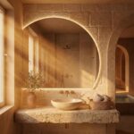 LED Backlit Round Wall Mirror: Circular Shape Half Moon Large Glow Statement Hanging Home - Image 4