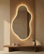 LED Backlit Organic Asymmetrical Wall Mirror: Irregular Freeform Shape Curved Abstract Statement Hanging - Image 5