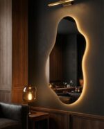 LED Backlit Organic Asymmetrical Wall Mirror: Irregular Freeform Shape Curved Abstract Statement Hanging - Image 2