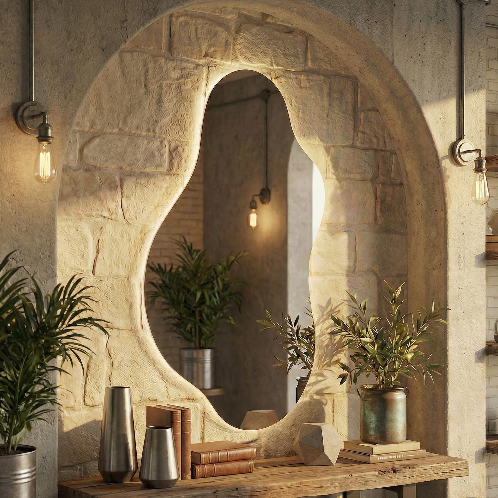 il_1588xN.7779154367_ov58.jpg LED Backlit Organic Asymmetrical Wall Mirror: Irregular Freeform Shape Curved Abstract Statement Hanging - Image 1