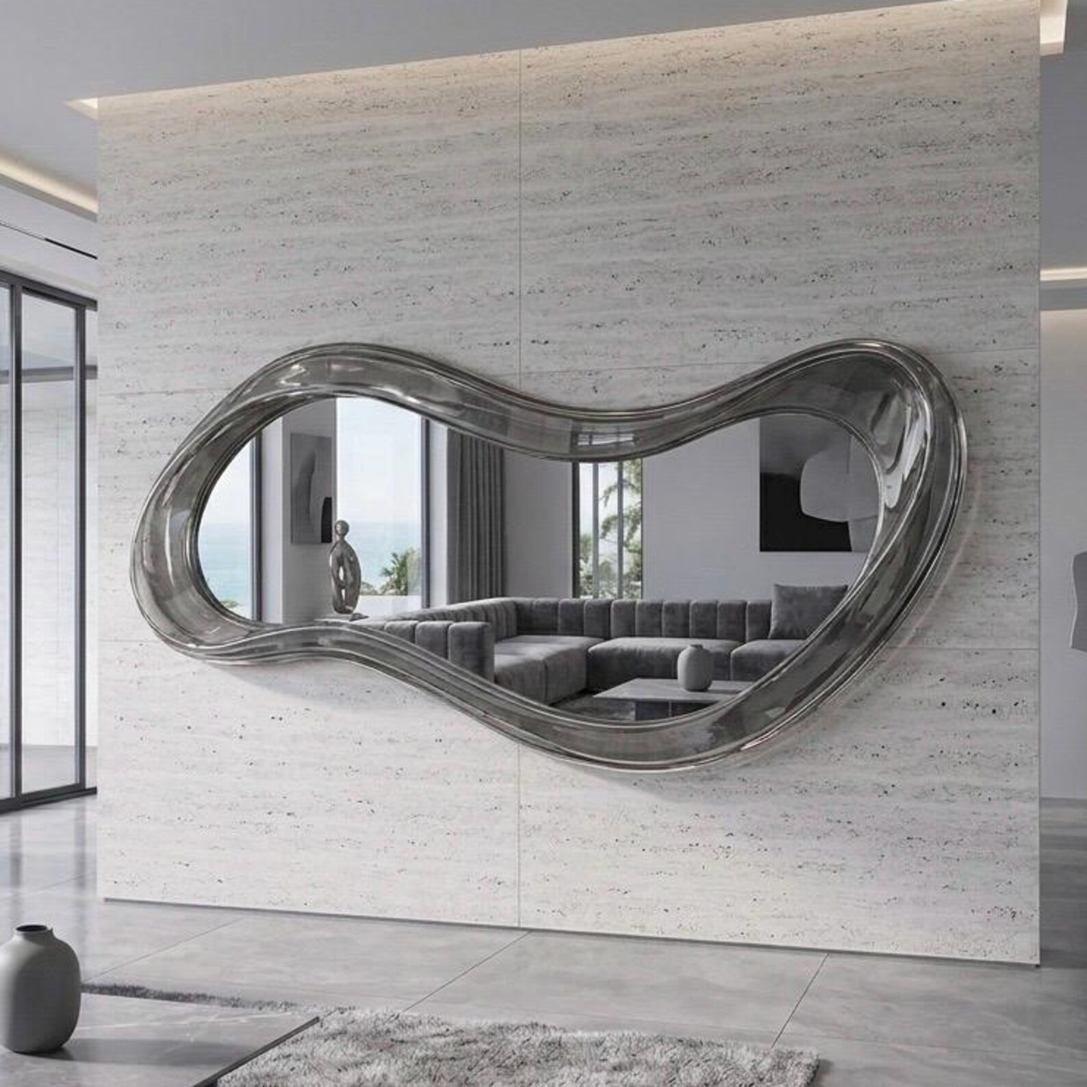 il_1588xN.7783680826_ptf2.jpg Asymmetrical Glossy Wall Mirror, Irregular Wall Mirror, Transparent Epoxy Resin Framed Office Mirror, Living Room Mirror, Entryway Mirror - Image 1