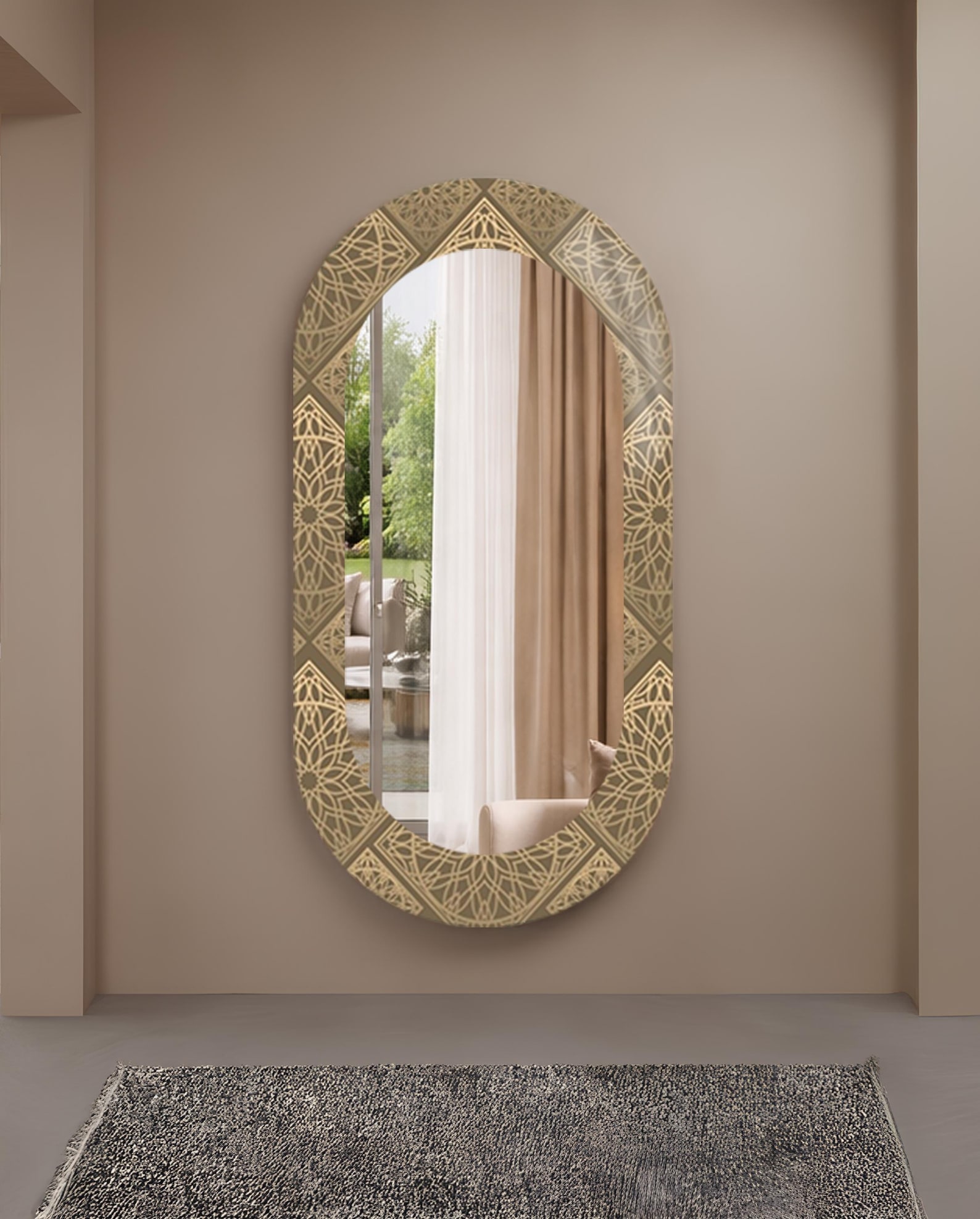 il_1588xN.7784661043_31sr.jpg Modern Oval Statement Mirror – Tempered Glass Frame Home Decor - Image 1
