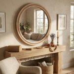 30" Round Solid Wood Mirror, Handcrafted Beaded Frame for Bathroom Vanity - Image 6