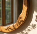 Round Walnut Mirror with Wavy Inner Edge, Irregular Solid Wood Vanity Mirror - Image 4