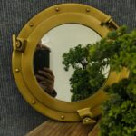 12” Nautical Porthole Mirror – Brass Finish Round Wall Mirror – Coastal Beach House Décor