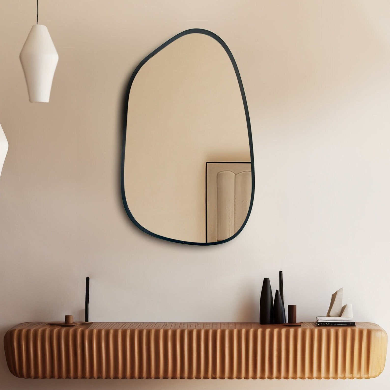 il_1588xN.7807897205_5h6p.jpg Asymmetrical Mirror,Large Mirror, Home Decor, Asymmetrical Wall Mirror, Wood Frame Bathroom, Aesthetic Design, Irregular Custom Design - Image 1