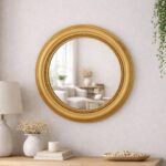 Beaded Resin Round Wall Mirror: Modern Gold Accent (50x50 cm / 20x20 in.)