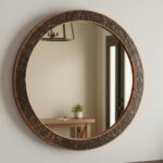 Handcrafted Round Mirror, Industrial Hammered Copper Frame, Rustic Wall Decor