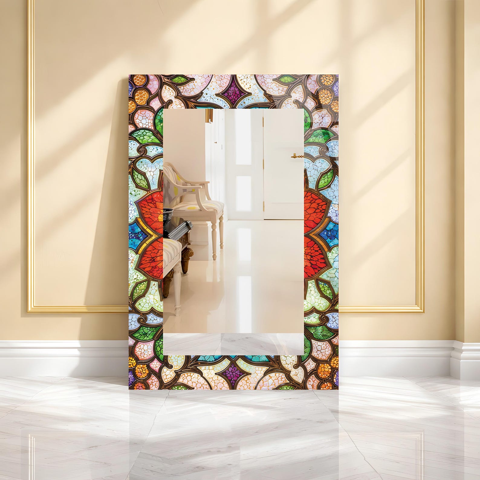 il_1588xN.7818948173_fbkk.jpg Customizable Floral Tempered Glass Wall Mirror, Luxury Home Decor - Image 1