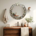 Mosaic Mirror Frame: Silver Gold Tile Pattern, Elegant Modern Wall Decor, UV Printed Design Mirror