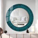 Luxury Teal Tempered Glass Round Wall Mirror – Modern Bathroom Vanity Wall Decor