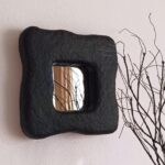 Organic Mirror, Black Wabi Sabi Wall Decor, Sculptural Wall Art Textured