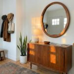 Round Walnut Mirror with Wavy Inner Edge, Irregular Solid Wood Vanity Mirror - Image 5
