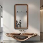 Handmade Walnut Wood Bathroom Mirror – Rustic Wall Mirror with Wooden Frame, Farmhouse & Modern Decor.