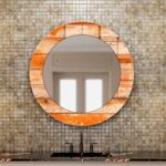 Orange Abstract Wall Mirror, Artistic Decorative Mirror, Modern Statement Mirror for Living Room Bedroom, Unique Glass Mirror Wall Art
