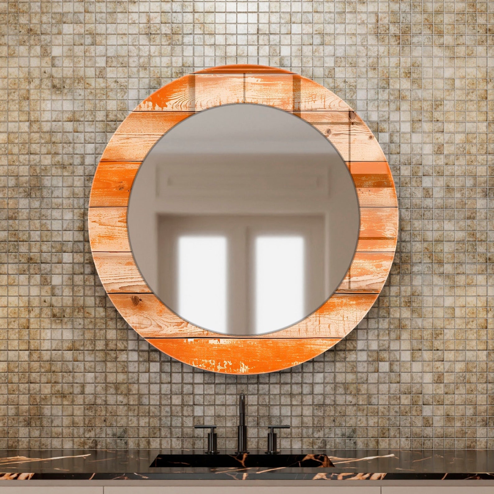 il_1588xN.7894359436_hn77.jpg Orange Abstract Wall Mirror, Artistic Decorative Mirror, Modern Statement Mirror for Living Room Bedroom, Unique Glass Mirror Wall Art - Image 1