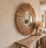 Boho Sunburst Mirror Large Round Wall Decor Handcrafted Style Neutral Accent Mirror for Entryway Living Room Modern Bohemian Wall Art - Image 2