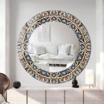 Turkish Tile Round Mirror: Tempered Glass, Modern Wall Decor