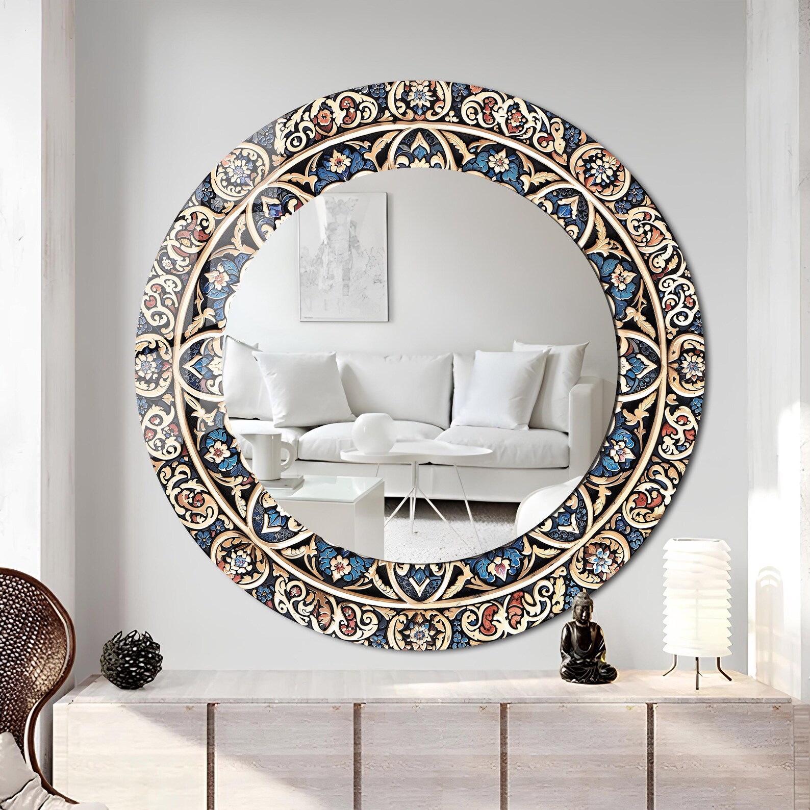 il_1588xN.7920300457_ej48.jpg Turkish Tile Round Mirror: Tempered Glass, Modern Wall Decor - Image 1