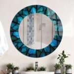 Blue Stained Style Round Tempered Glass Wall Mirror: Mosaic Look, Living Room & Bathroom