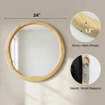 Round Solid Wood Mirror, Wavy Inner Edge, Japandi Boho Vanity Decor - Image 4
