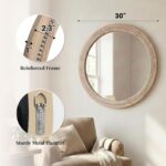 30" Round Solid Wood Mirror, Handcrafted Beaded Frame for Bathroom Vanity - Image 4
