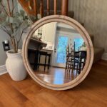 30" Round Solid Wood Mirror, Handcrafted Beaded Frame for Bathroom Vanity