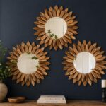 Set of 3 Boho Sunburst Mirrors, Rustic Wood Wall Decor, Round Gallery Accents