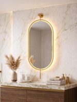 Large Gold Oval LED Wall Mirror 40 Inch Battery Powered Modern Vanity Home Decor - Image 3