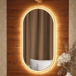 Large Gold Oval LED Wall Mirror 40 Inch Battery Powered Modern Vanity Home Decor