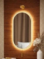 Large Gold Oval LED Wall Mirror 40 Inch Battery Powered Modern Vanity Home Decor