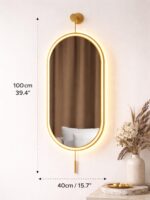 Large Gold Oval LED Wall Mirror 40 Inch Battery Powered Modern Vanity Home Decor - Image 7