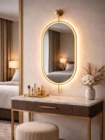 Large Gold Oval LED Wall Mirror 40 Inch Battery Powered Modern Vanity Home Decor - Image 4