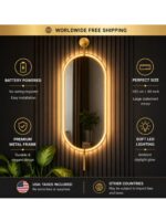Large Gold Oval LED Wall Mirror 40 Inch Battery Powered Modern Vanity Home Decor - Image 5