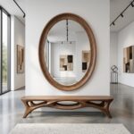 Oval Walnut Wood Mirror, Mid Century Modern Bathroom Vanity Wall Mirror