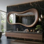 Mid-Century Modern Walnut Asymmetrical Mirror, Organic Vanity Decor