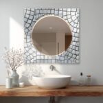 Mosaic Tempered Glass Wall Mirror, Modern Stone Decorative Mirror, Luxury Neutral Decor - Image 2