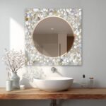 White Shell Mosaic Mirror, Elegant Pearl Decorative Wall Mirror, Luxury Vanity Decor