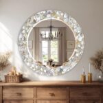 White Shell Mosaic Mirror, Elegant Pearl Decorative Wall Mirror, Luxury Vanity Decor - Image 2