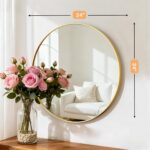 24 Inch Round Gold Bathroom Mirror, Matte Metal Frame Circle Vanity Mirror, Modern Wall Mirror for Bedroom Living Room Entryway - Image 3
