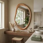 Irregular Wood Wall Mirror, Asymmetrical Wavy Mirror, Boho Farmhouse Vanity Mirror, Rustic Wooden Frame Mirror, Entryway Bathroom Decor