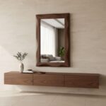 Walnut Wall Mirror, Wooden Frame Mirror, Modern Rectangular Mirror, Entryway Mirror, Minimal Home Decor
